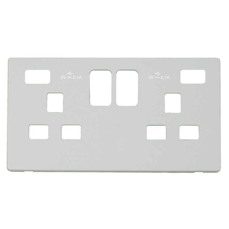 Frontplate, 2G Switched Socket, c/w Twin 2.1A USB Charger