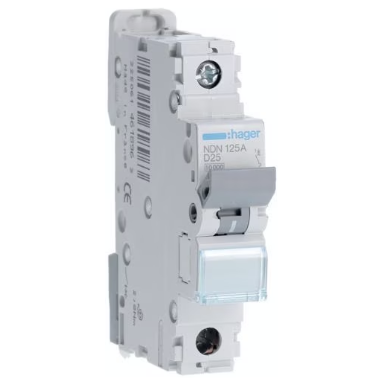 Hager NDN125A MCB SP Type D 25A 10kA