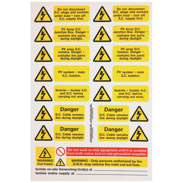 Label, Over Laminated PV Array Sets, Self Adhesive Vinyl Pack=5 Sheets