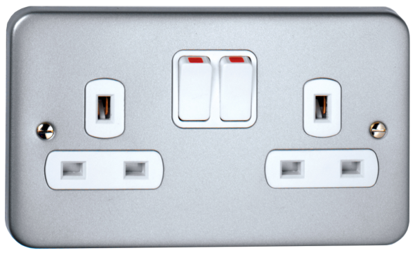 Socket, 2 Gang DP Switched, c/w Back Box w/o Knockouts