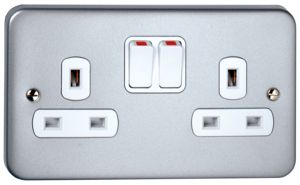 Socket, 2 Gang DP Switched, c/w Back Box w/o Knockouts
