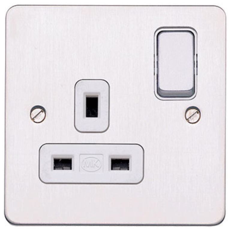 Socket, 1 Gang Switched DP Dual Earth, White Inserts