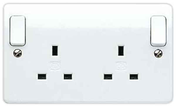 Socket, 2 Gang Switched DP Dual Earth, Outboard Rocker