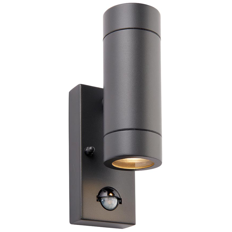 Wall Light, Palin 2 Light & PIR IP44, c/w Clear Glass