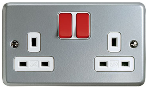 Socket, 2 Gang Switched DP Surface, Red Rockers