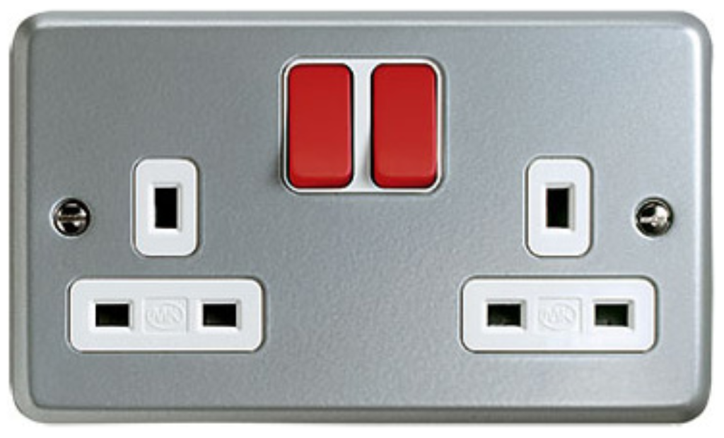 Socket, 2 Gang Switched DP Surface, Red Rockers