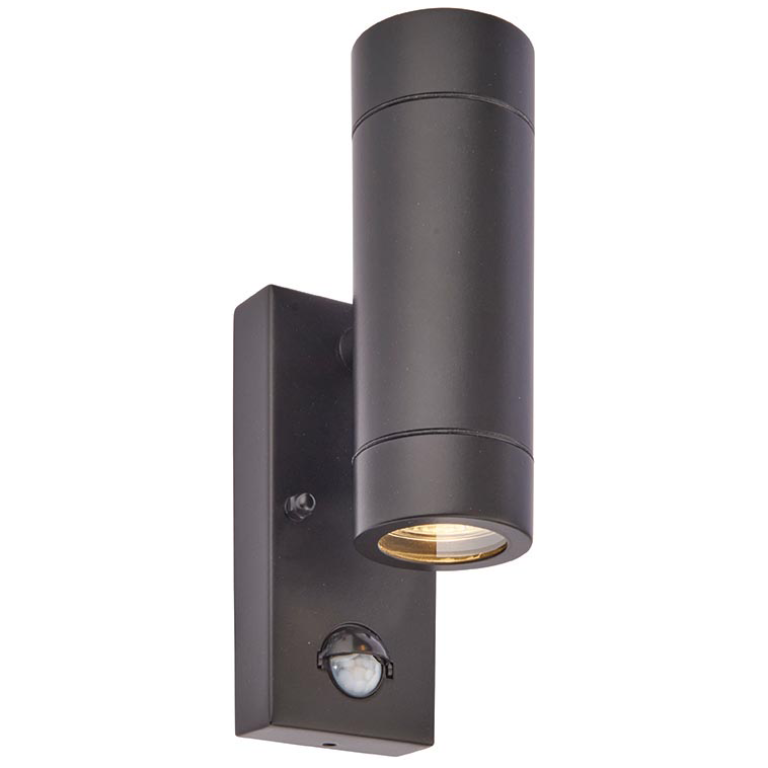 Wall Light, Palin 2 Light & PIR IP44, c/w Clear Glass