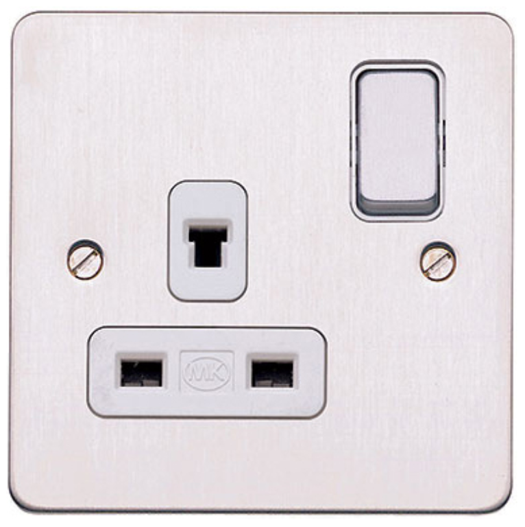 Socket, 1 Gang Switched DP Clean Earth, White Inserts