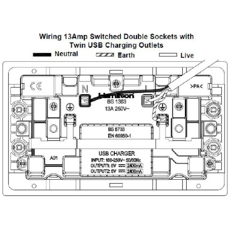 Hamln 8MWSS2USBULTWH-W Skt USB 2G 13A