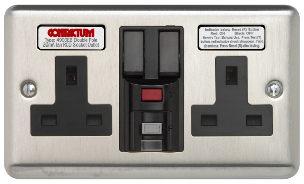 Socket, 2 Gang RCD Switched Latching, c/w Black Insert
