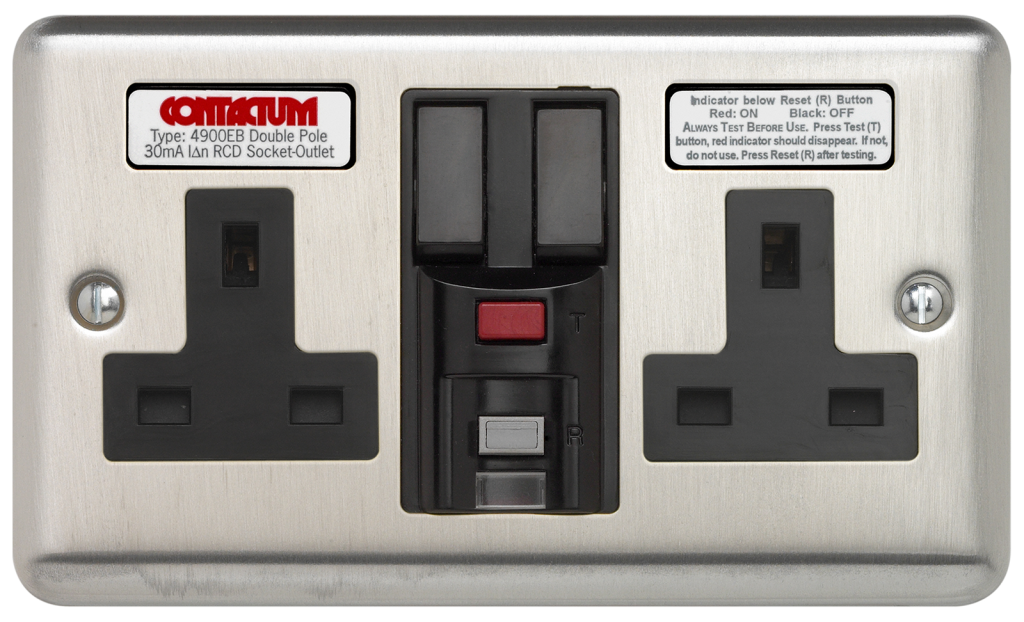 Socket, 2 Gang RCD Switched Latching, c/w Black Insert