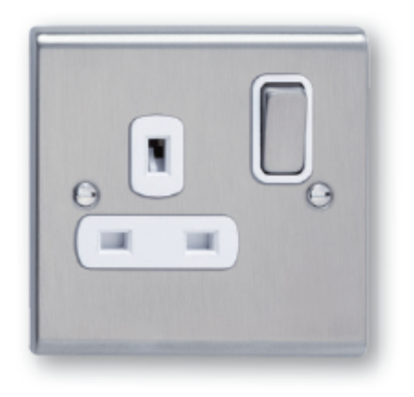 Socket, 1 Gang DP Switched, c/w White Insert