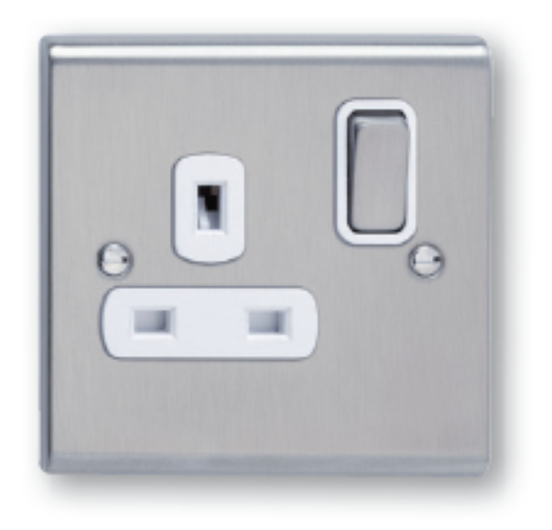 Socket, 1 Gang DP Switched, c/w White Insert