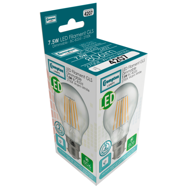 CROMPTON LED GLS BC 7.5W DIMM' - Image 2