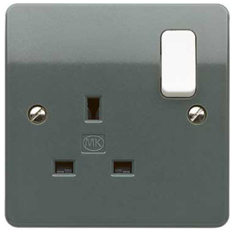 Socket, 1 Gang Switched DP Dual Earth, White Rocker