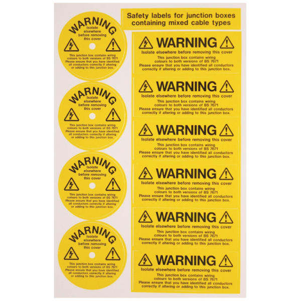 Label, Mixed Cable Junction Box, Self Adhesive Vinyl Pack=5 Sheets
