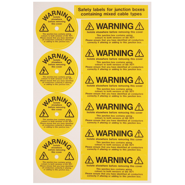 Label, Mixed Cable Junction Box, Self Adhesive Vinyl Pack=5 Sheets
