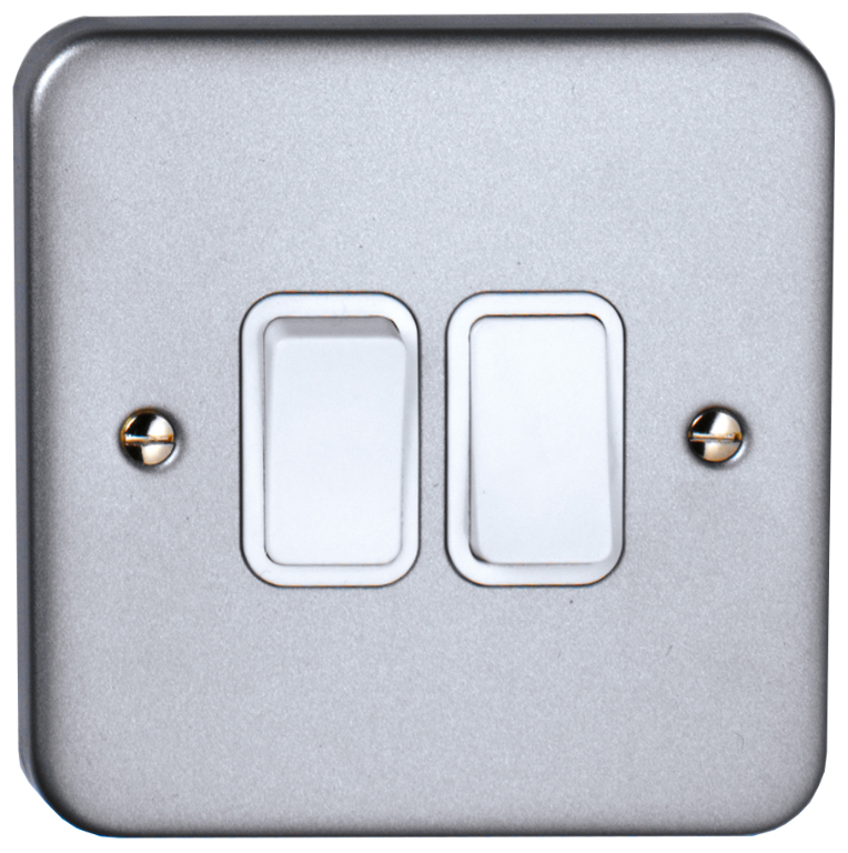 Plate Switch, 2 Gang 2 Way, c/w Back Box & Knockouts