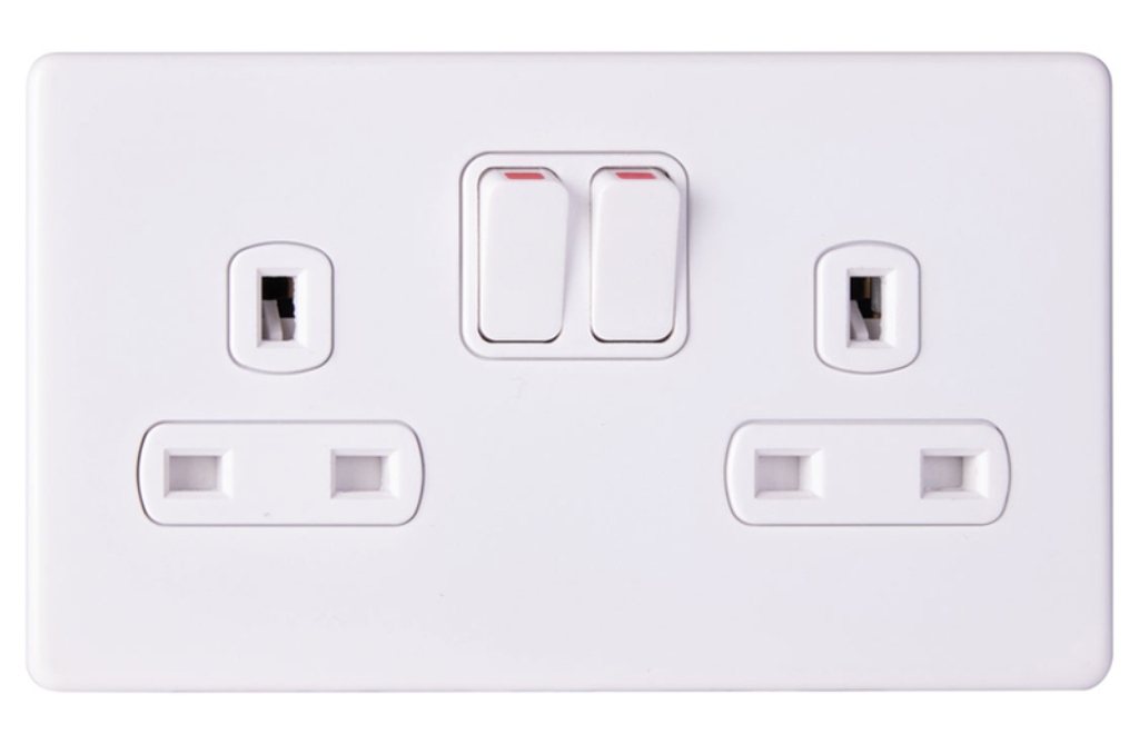 Socket, 2 Gang DP Switched, c/w White Insert