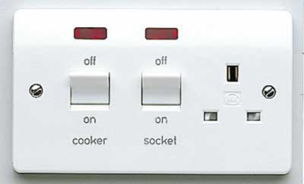 Cooker Control Switch, DP Main Switch & Socket c/w Neon, Flush