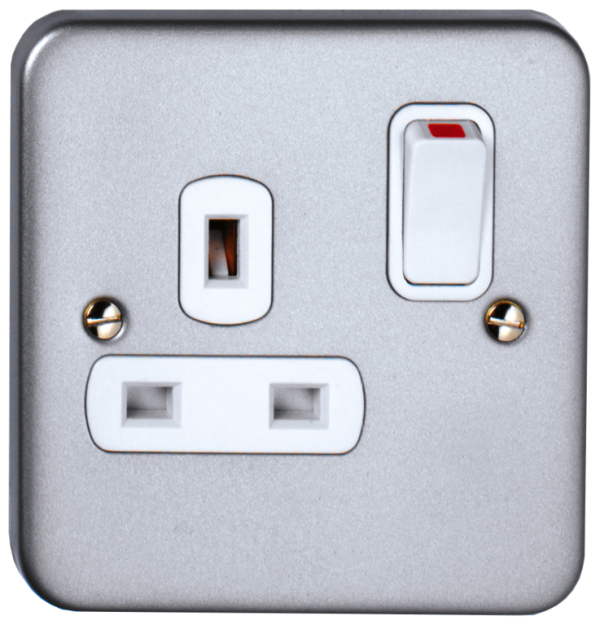 Socket, 1 Gang DP Switched, c/w Back Box & Knockouts