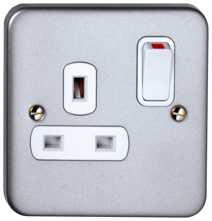 Socket, 1 Gang DP Switched, c/w Back Box & Knockouts