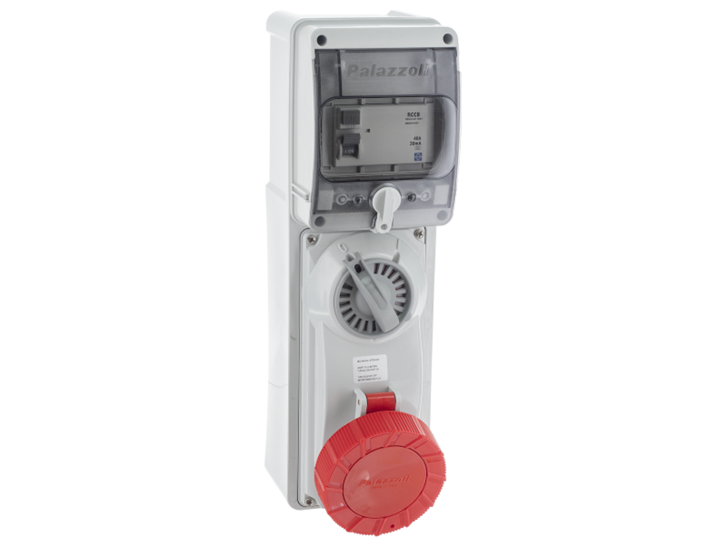Socket, Switch Interlocked 2P+E IP44, c/w 2P RCD