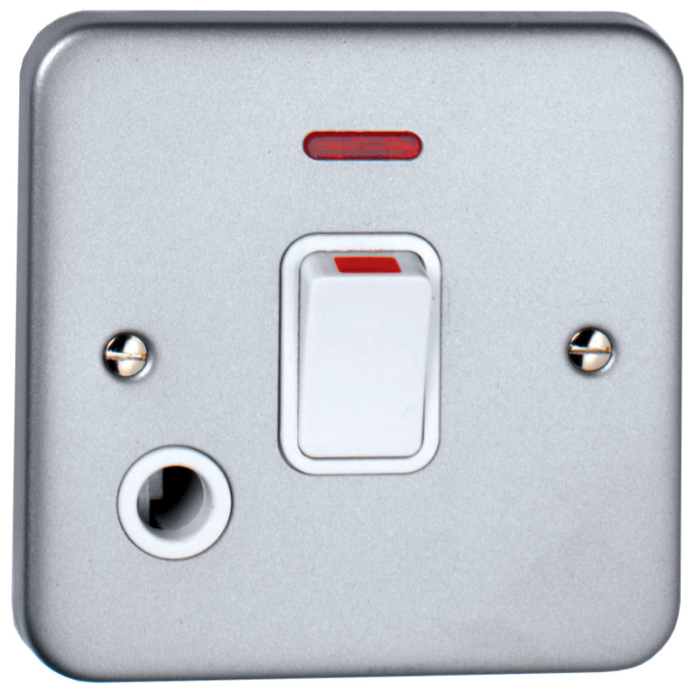 Control Switch, 1 Gang DP c/w Neon & Flex Outlet, c/w Back Box & Knockouts