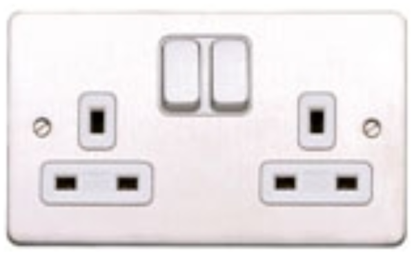 Socket, 2 Gang Switched DP Dual Earth, White Inserts