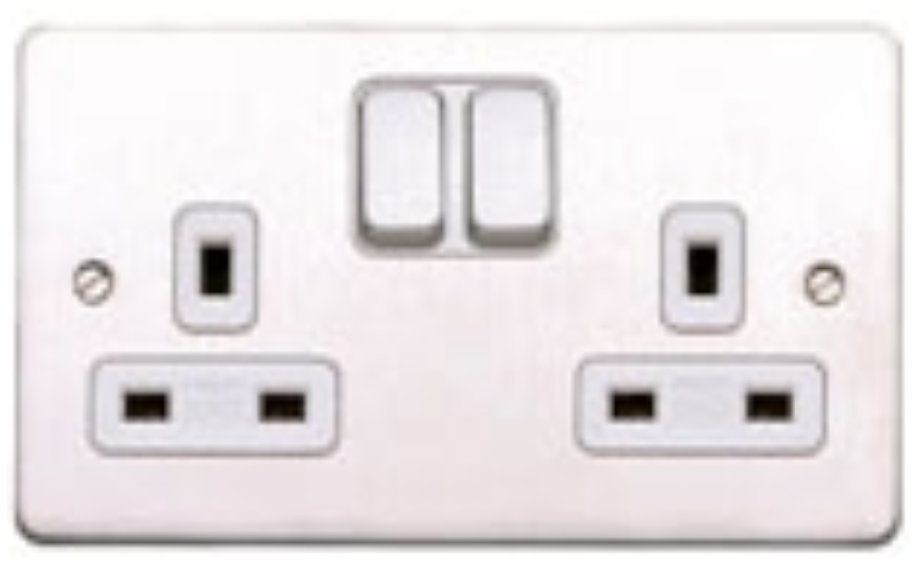 Socket, 2 Gang Switched DP Dual Earth, White Insert
