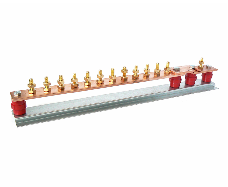 Earth Bar, 12 Way 1 Link c/w 4 Insulators, c/w Aluminium Baseplate