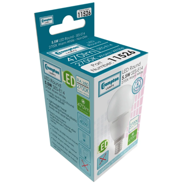 Crompton 11526 Rnd SES E14 2700K 5.5W - Image 2