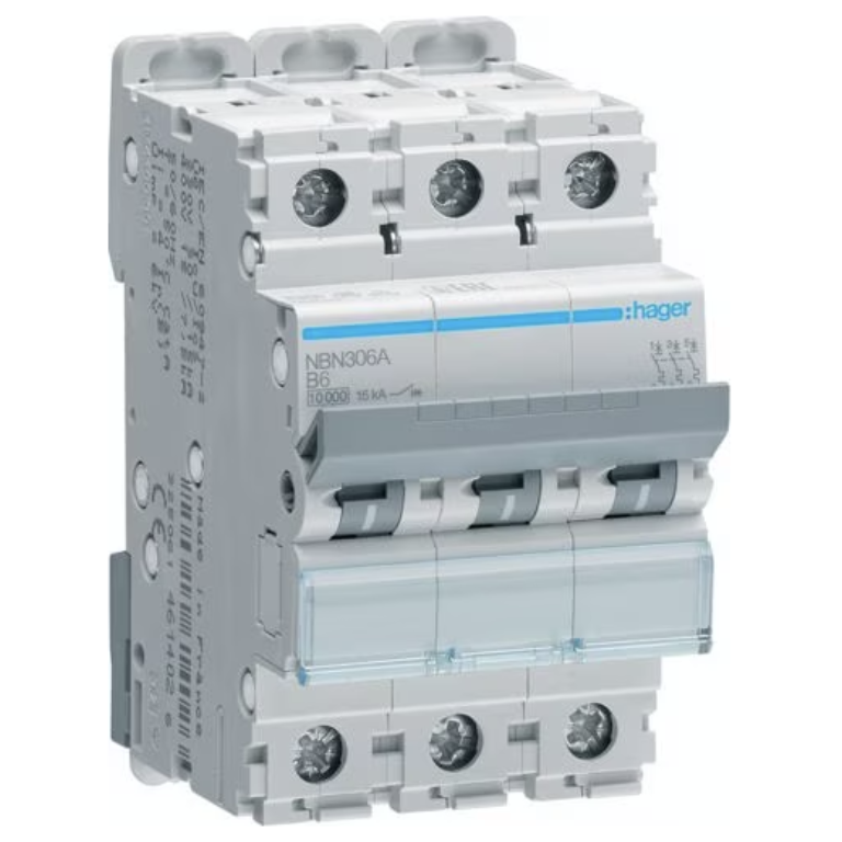 Hager NBN306A MCB TP Type B 6A 10kA