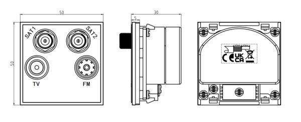 Outlet, Modular Quadplexed, Sat1/Sat2/TV/FM DAB - Image 2