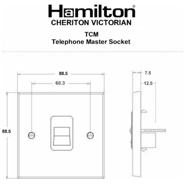Socket, Telephone Master 1 Gang, White Insert - Image 3