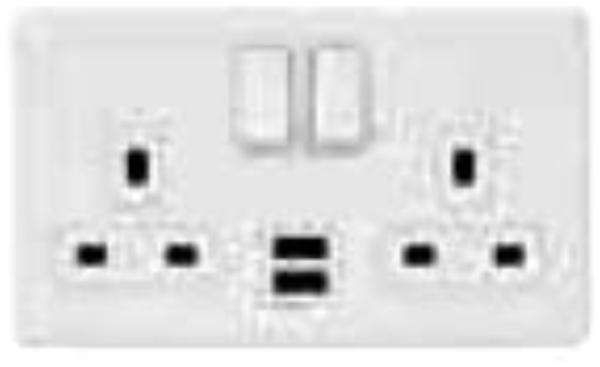 Frontplate, 2 Gang 13A DP Swd Socket 2xUSB, c/w White Trim