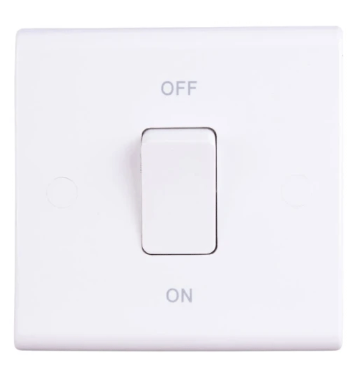Control Switch, 1 Gang DP, c/w White Rocker