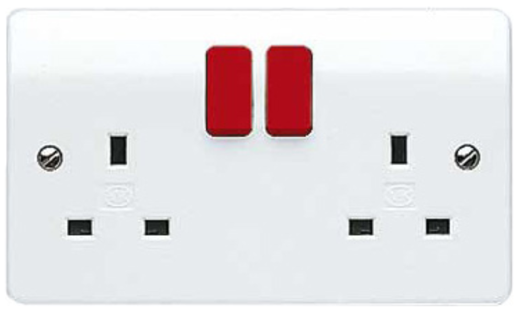 Socket, 2 Gang Switched DP, Red Rockers