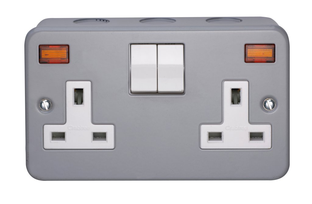 Socket, 2 Gang SP Switched c/w Neon