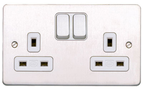 Socket, 2 Gang Switched DP Dual Earth, White Inserts