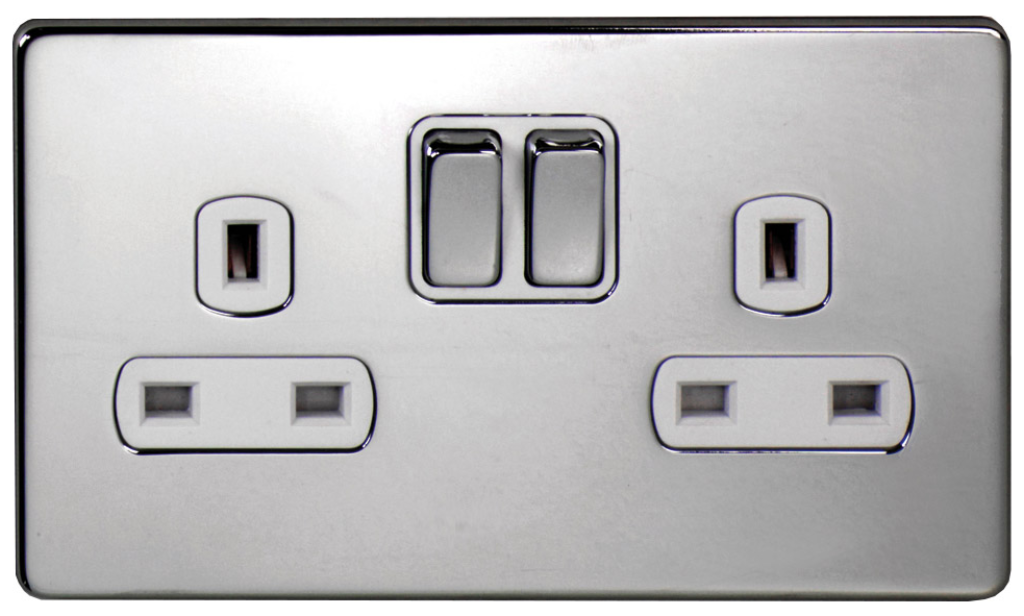 Socket, 2 Gang DP Switched, c/w White Insert
