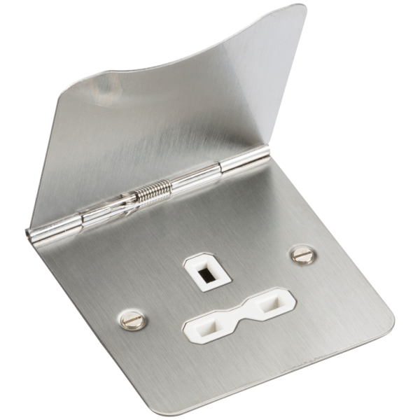 Socket, 1G Unswitched Floor, c/w White Insert Flat Plate