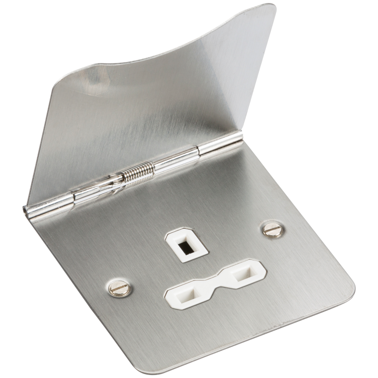 Socket, 1G Unswitched Floor, c/w White Insert Flat Plate
