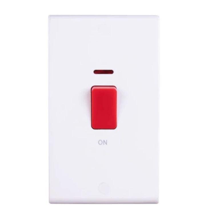 Control Switch, 1 Gang DP c/w Neon (Tall 2G Plate), c/w Red Rocker