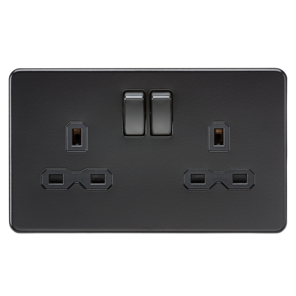 Socket, Switched Screwless 2 Gang DP, c/w Black Insert