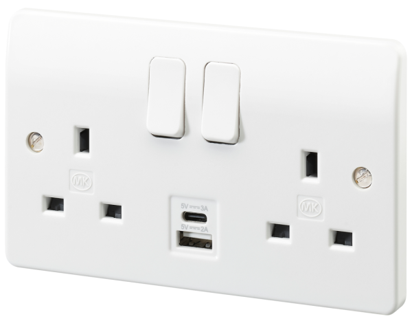 Socket, 2 Gang Switched DP, c/w 2 Port USB A+C Charger - Image 4