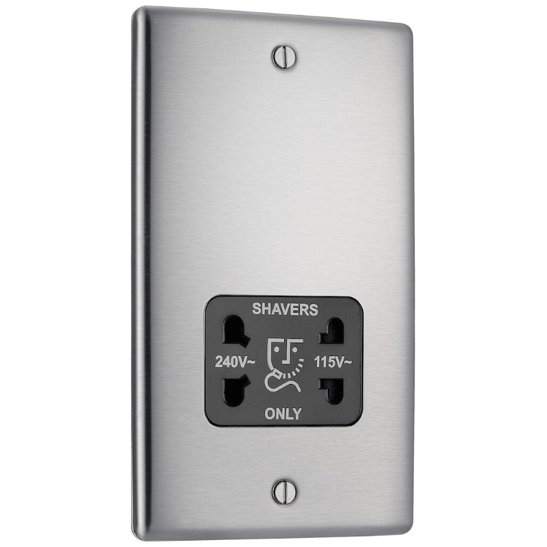 Shaver Socket, Dual Voltage c/w Black Surround