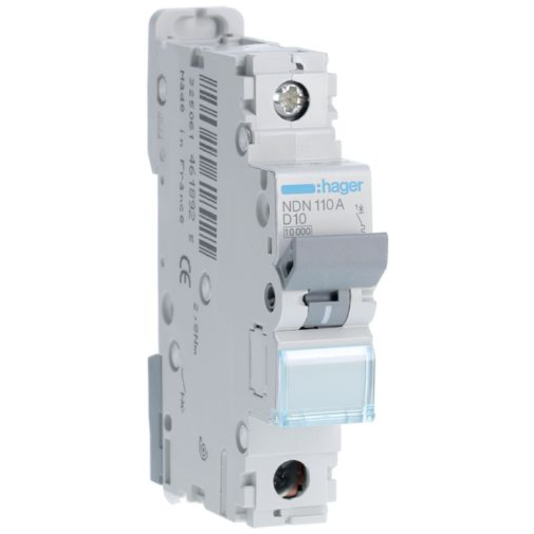 Hager NDN110A MCB SP Type D 10A 10kA