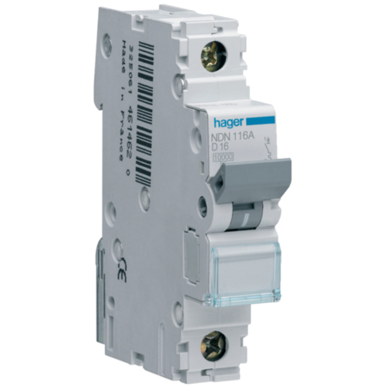 Hager NDN116A MCB SP Type D 16A 10kA
