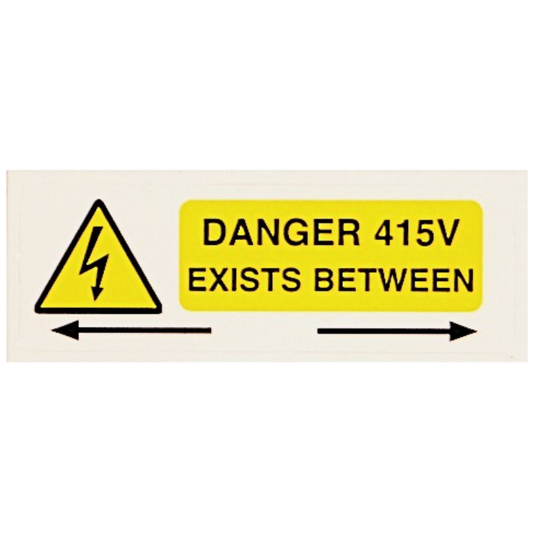 Label, Danger 415V Between Phases, Self Adhesive Vinyl Pack of 10